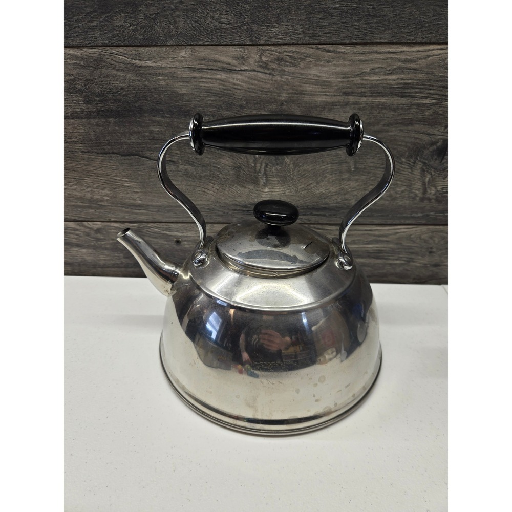 Copco 0116 Stainless Steel Tea Kettle 2 Quart Silver Black Whistling Stovetop